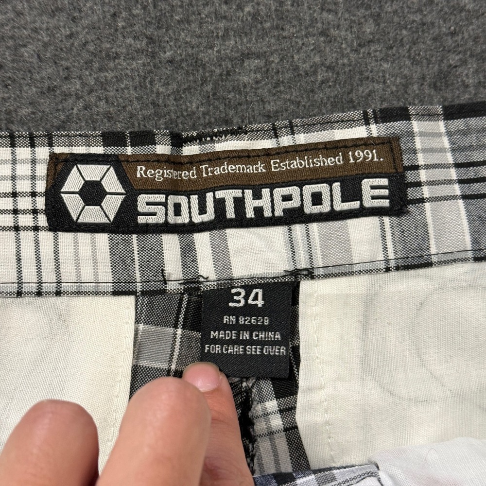 Vintage Southpole Plaid Shorts Mens 34 Black White Good Y2K Skater Streetwear - Picture 3 of 7
